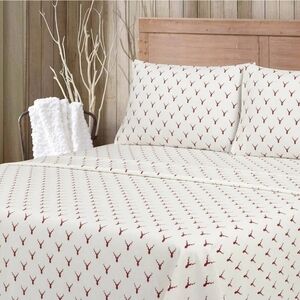 Mainstays 100% Cotton Flannel Cream and Red Deer Print Bedding Set